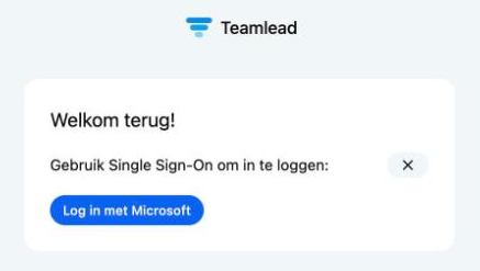 Het inlogscherm Welkom terug! met Gebruik Single Sign-On om in te loggen en de knop Log in met Microsoft