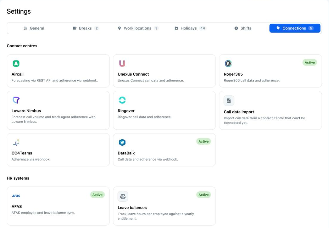 The Connections tab with the cards per group
