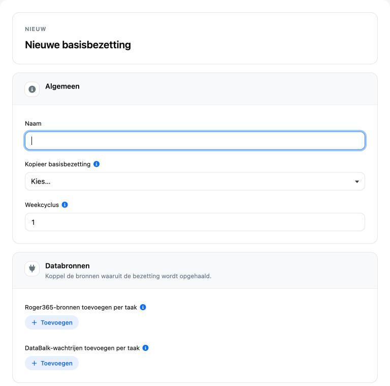 Nieuwe basisbezetting met de secties Algemeen en Databronnen