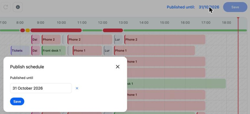 The Published until link and the Publish schedule window